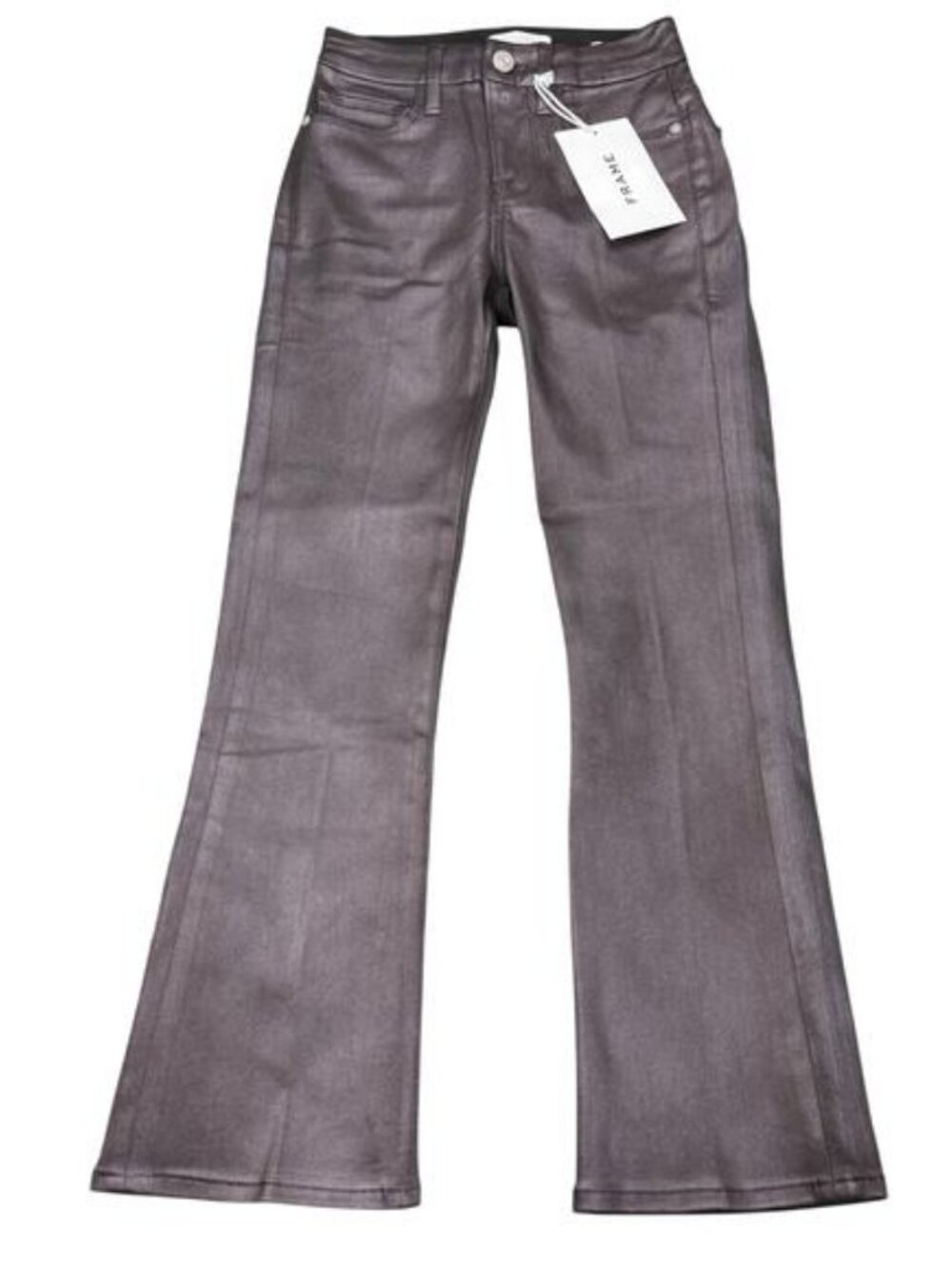 Frame Le Crop Mini Boot Fit Mid Rise Flared Coated Jeans in Mahogany - Picture 4 of 9